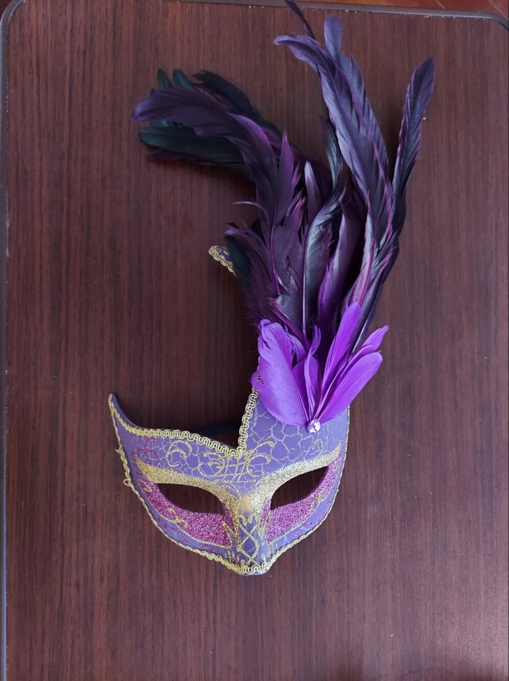 Purple Feathered Venetian Masquerade Mask